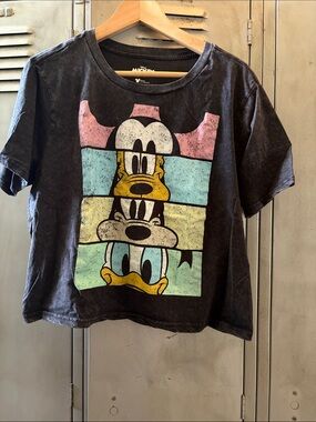 Women’s Cropped Graphic Short-Sleeve Tee - Black with Pastel Character Panels